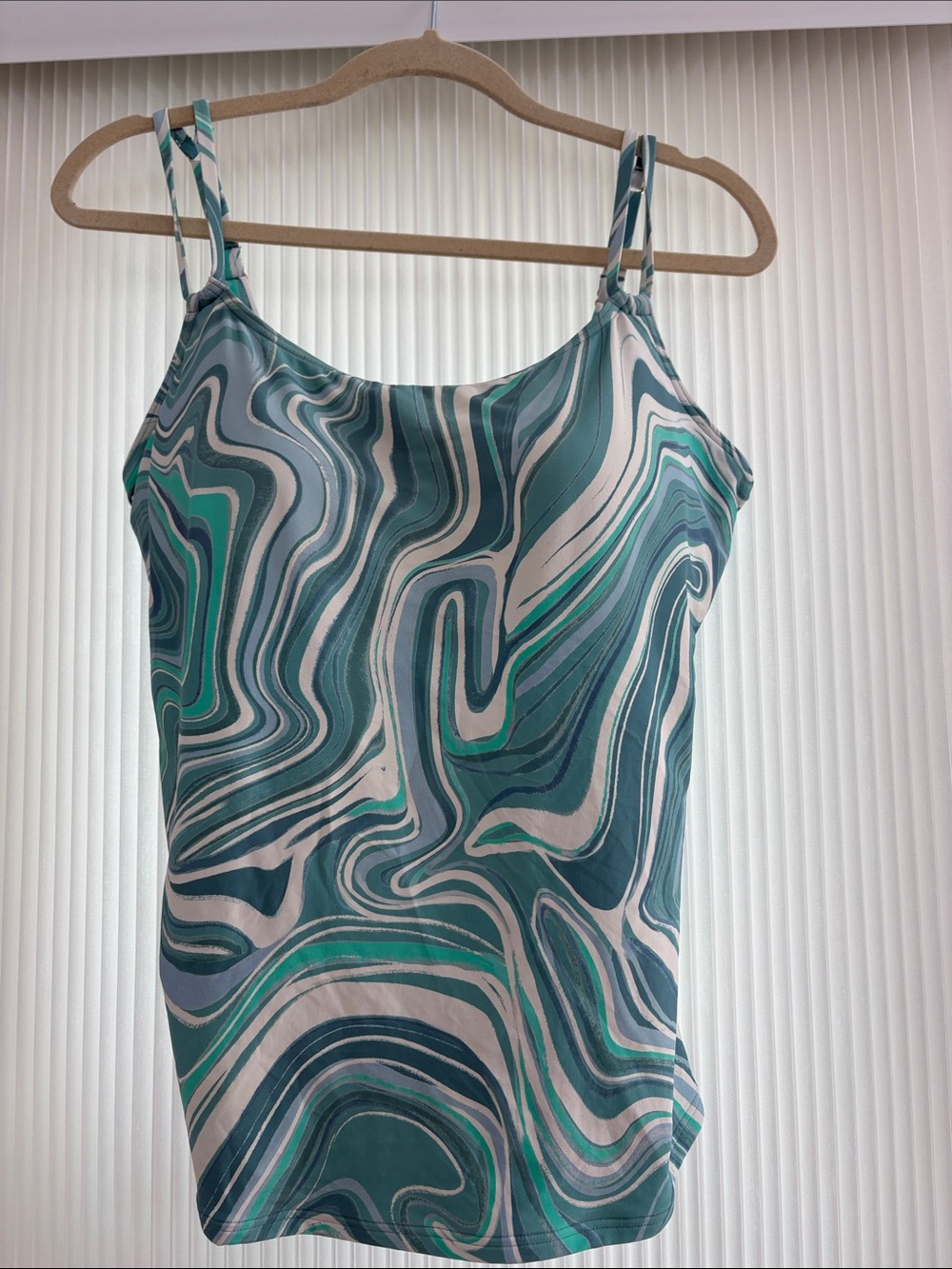 Sunsets Women's Teal and Green Marble Print Tankini Top